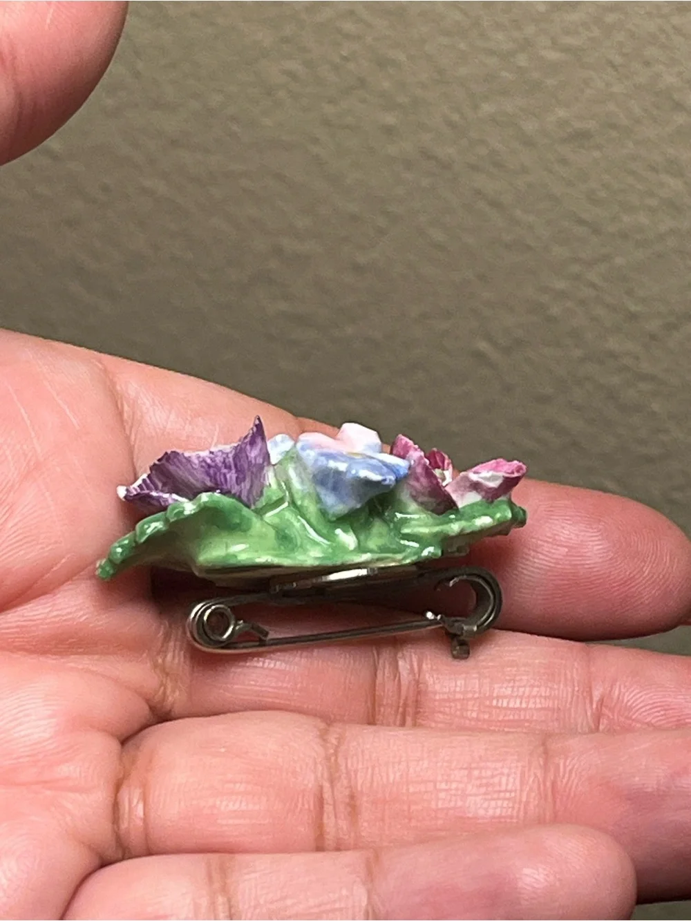 Coalport China Ceramic Multicolor flower Brooch Made in England